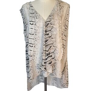 Sioni Sheer Blouse‎ L Snake Print Layered Draped Asymmetrical Tunic Sleeveless